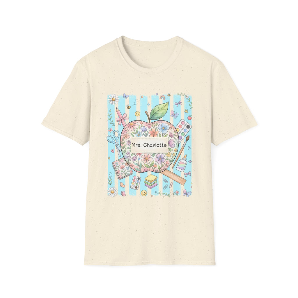 Personalized Teacher T‑Shirt — Floral Apple 'Mrs. Charlotte' Design