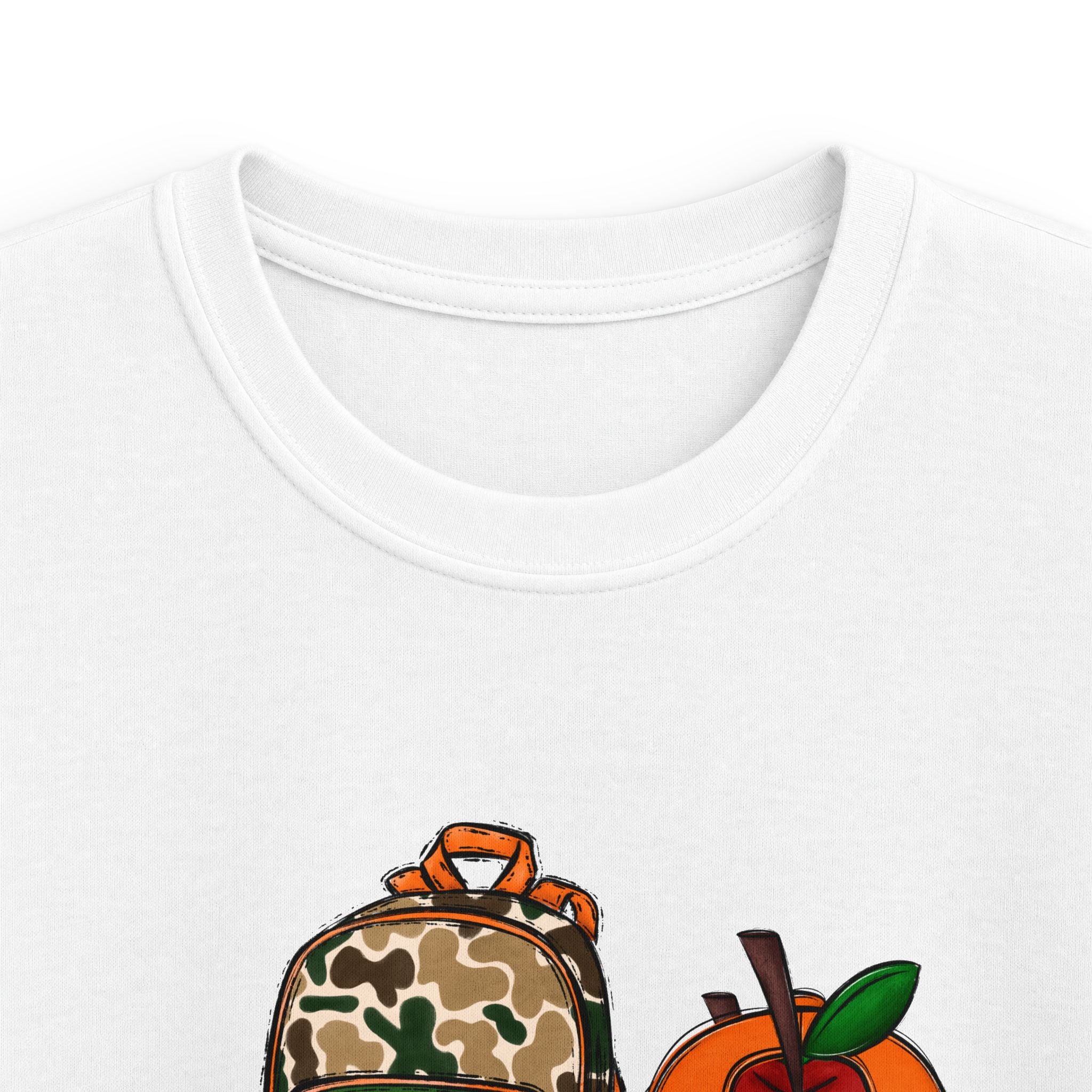 Personalized Kids T‑Shirt — Back to School Name Tee with Apple, Backpack & Supplies