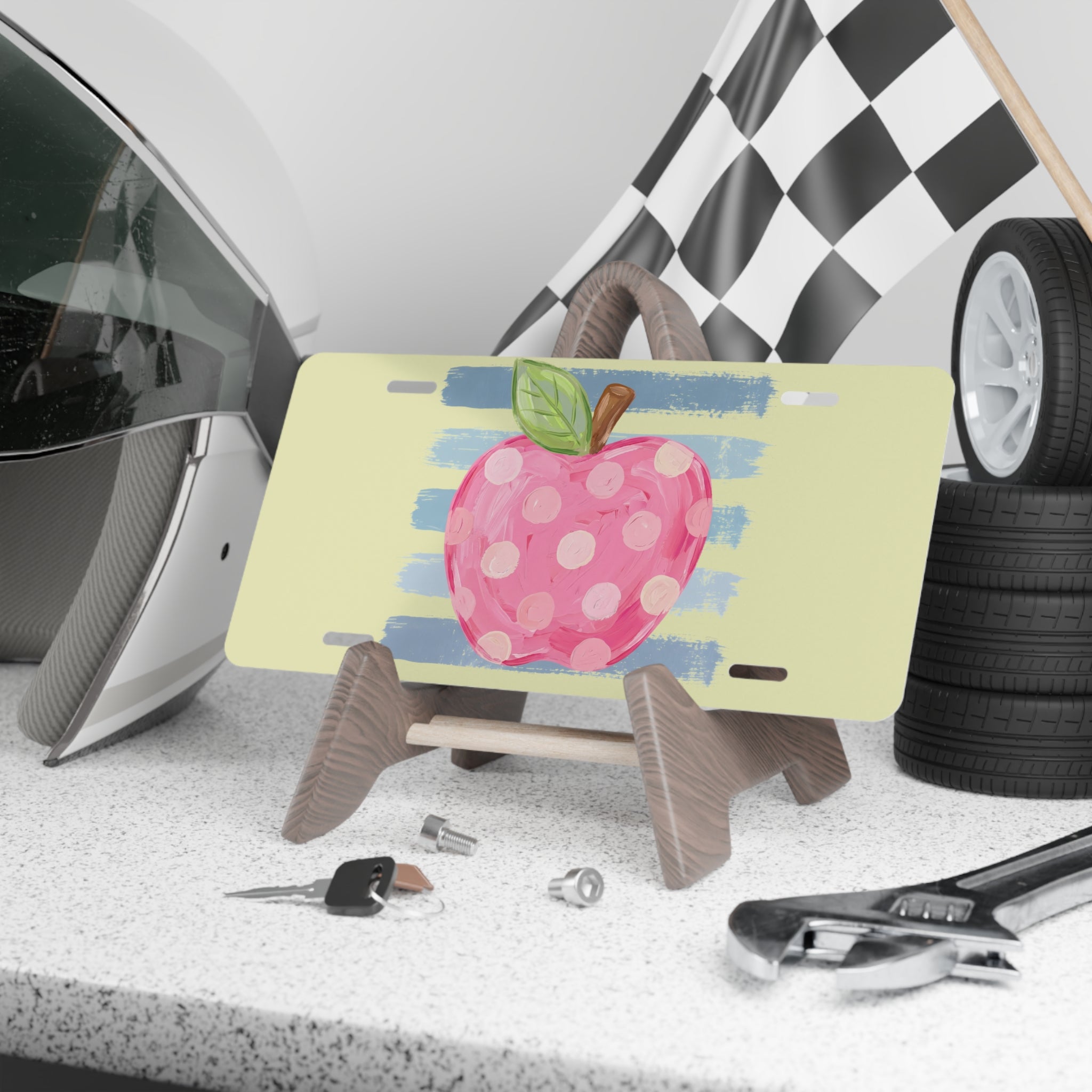 Polka Dot Apple Vanity Plate — Cute Teacher Car License Plate