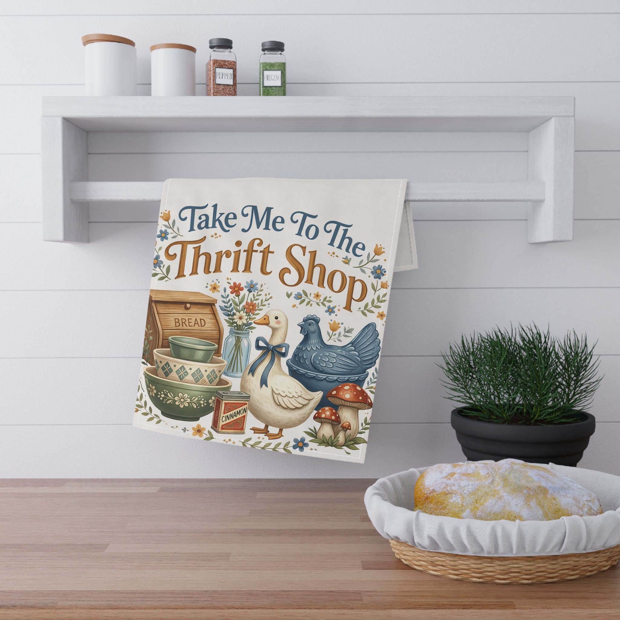 Take Me to the Thrift Shop Tea Towel - Vintage Farmhouse Kitchen Decor