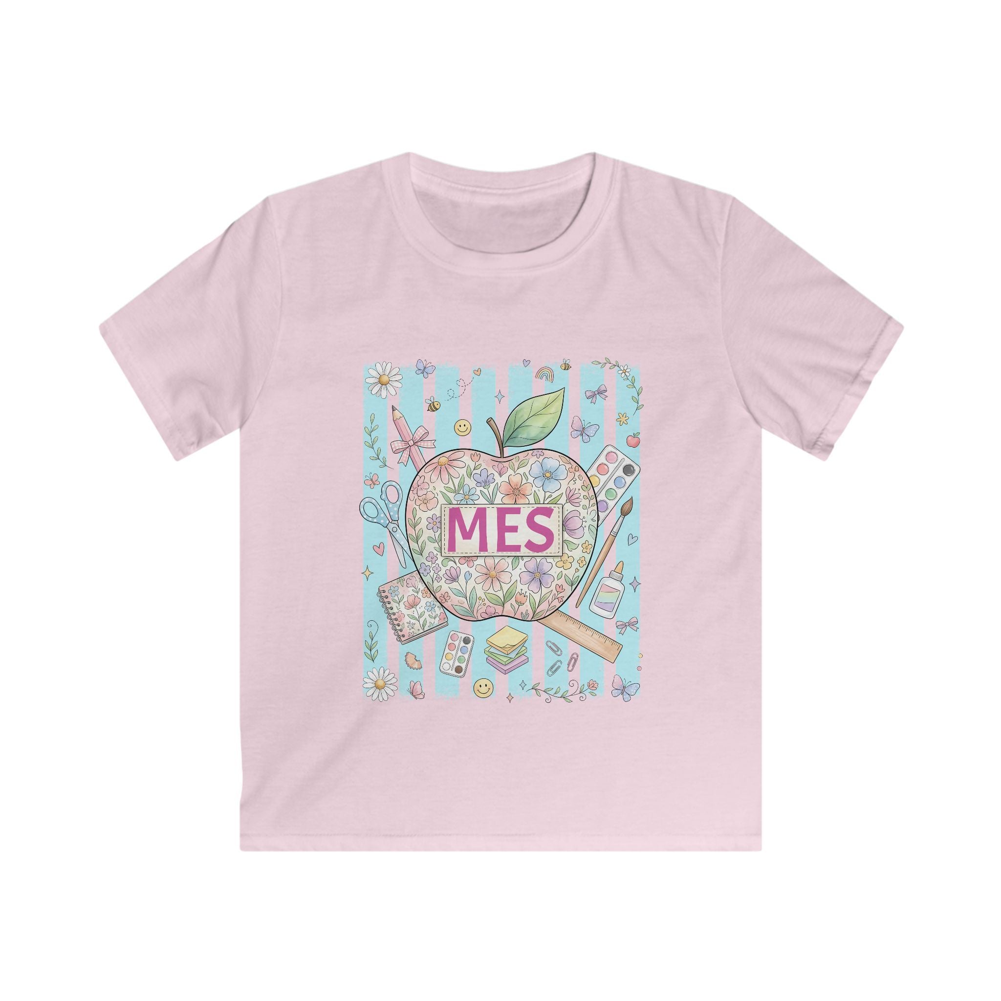 Kids Apple Graphic Tee — 'MES' Floral Back-to-School Shirt